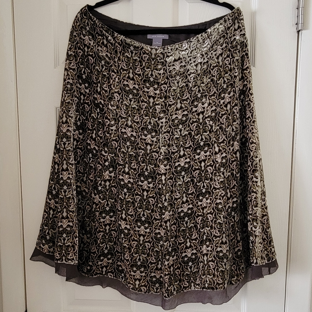 Vintage Ann Taylor Size 14 Brown/Cream/Olive Green Velvet Skirt